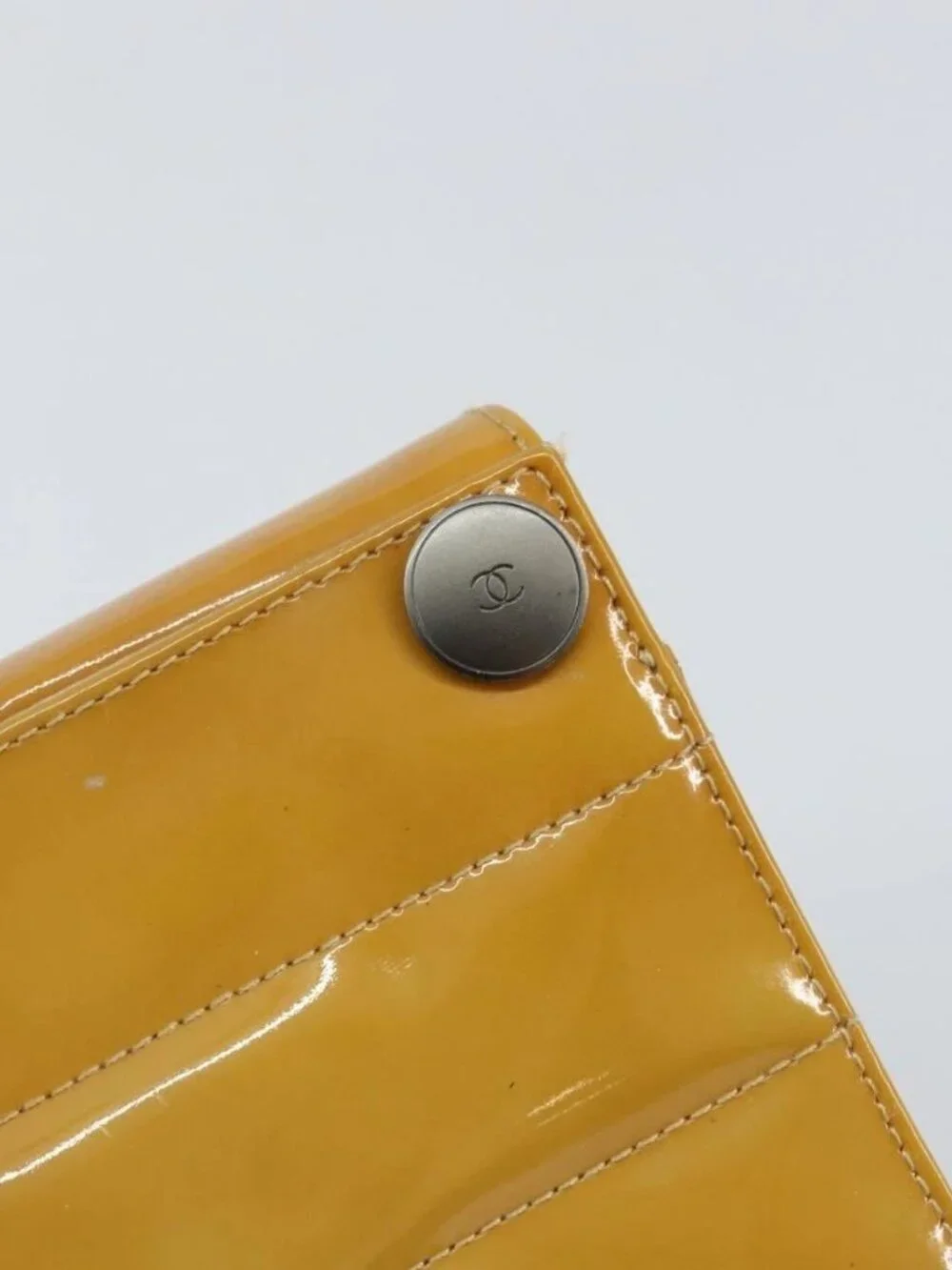 CHANEL Choco Bar Shoulder Bag Enamel Yellow CC Auth 152372